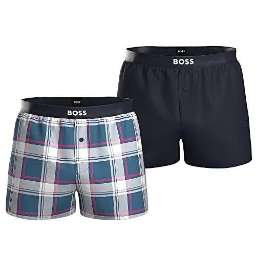 BOSS Herren 2P Boxer Shorts EW Pyjama_Pant, Medium Blue420, M (2er Pack) von BOSS