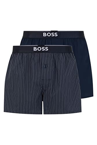 BOSS Herren 2P Boxer Shorts EW Pyjama-Shorts aus Baumwoll-Popeline im Zweier-Pack Dunkelblau M von BOSS