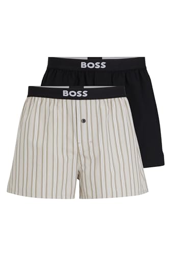 BOSS Herren 2P Boxer Shorts EW Zweier-Pack Pyjama-Shorts aus Baumwolle mit Logo-Bund Khaki S von BOSS