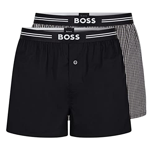 BOSS Herren Webboxer Boxershorts Pyjama-Shorts Woven Boxer Shorts 2er Pack, Farbe:Mehrfarbig, Größe:2XL, Artikel:-003 Black Checked von BOSS