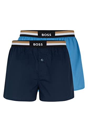 BOSS Herren Boxershorts Webboxer Pyjama-Shorts Woven Boxer Shorts 2er Pack, Farbe:Mehrfarbig, Größe:2XL, Artikel:-420 Blue/Navy von BOSS
