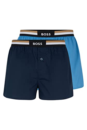 BOSS Herren Boxershorts Webboxer Pyjama-Shorts Woven Boxer Shorts 2er Pack, Farbe:Mehrfarbig, Größe:M, Artikel:-420 Blue/Navy von BOSS