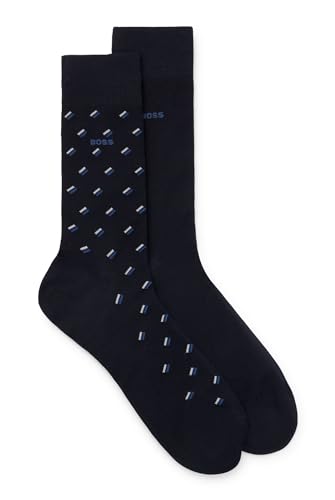 BOSS Herren 2P RS Minipattern MC Zweier-Pack mittelhohe Socken aus merzerisiertem Baumwoll-Mix Dunkelblau 39-42 von BOSS