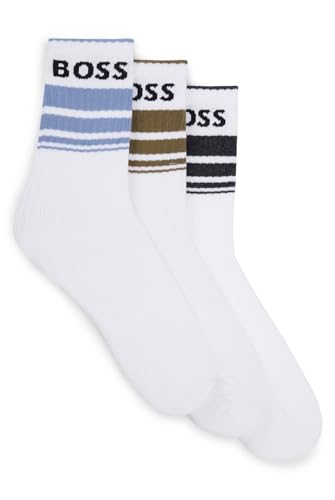 BOSS Herren 3P QS Rib Stripe CC Kurze Socken mit Streifen und Logos im Dreier-Pack Natur101 39-42 von BOSS