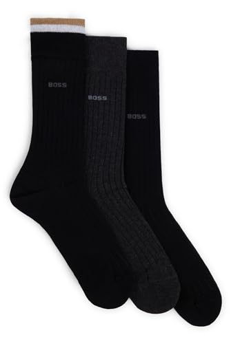 BOSS Herren 3P RS Fine Rib CC Mittelhohe Socken aus Baumwoll-Mix im Dreier-Pack Schwarz 39-42 von BOSS