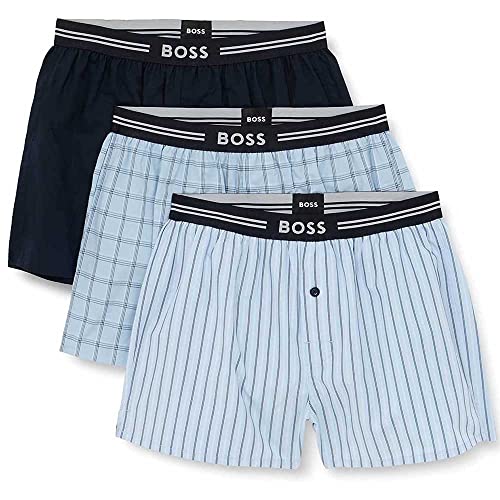 BOSS Herren Pyjama-Shorts Webboxer Unterhose Boxer Shorts 3er Pack, Farbe:Blau, Größe:M, Artikel:-465 Open Blue von BOSS