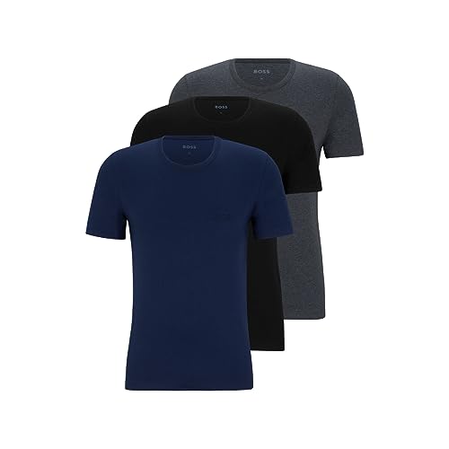 BOSS Herren 3er-Pack Baumwolljersey mit Rundhalsausschnitt T-Shirt, Blau, Marineblau, Dunkelgrau, Bodenschwarz, XL von BOSS