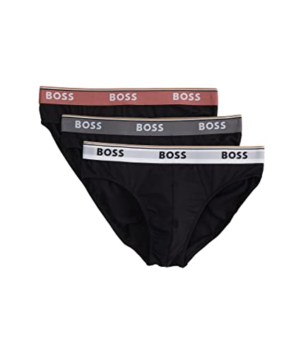 BOSS Herren 3er-Pack Bold Logo Solid Briefs, Dunkelschwarz/Schiefergrau, Dunkelschwarz/Misty Rose, Dunkelschwarz/Frostweiß, XX-Large von BOSS