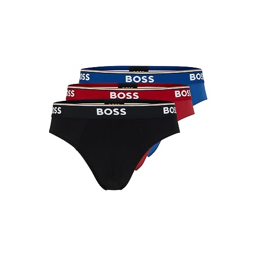 BOSS Herren 3-Pack Classic Regular Fit Stretch Briefs Slip, Rot/Marineblau/Schwarz, Large (3er Pack) von BOSS
