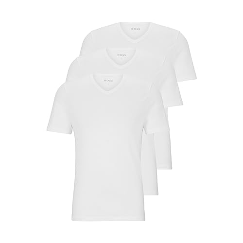 BOSS Herren 3er-Pack Jersey-t-Shirts mit V-Ausschnitt Unterhemd, Weiss/opulenter Garten, Klein von BOSS