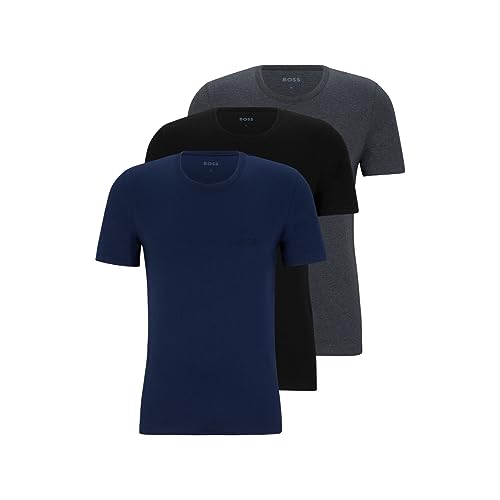 BOSS Herren 3er-Pack Rundhalsausschnitt aus Baumwoll-Jersey T-Shirt, Blau Marineblau, Dunkelgrau, Erde Schwarz, L von BOSS