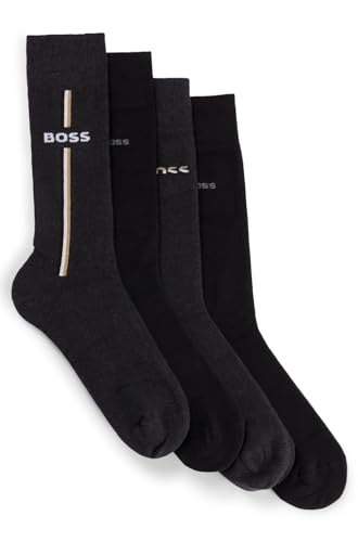 BOSS Herren 4P RS Gift Iconic CC Mittelhohe Socken mit Logo-Details im Vierer-Pack - Geschenk-Set Dunkelgrau 40-46 von BOSS