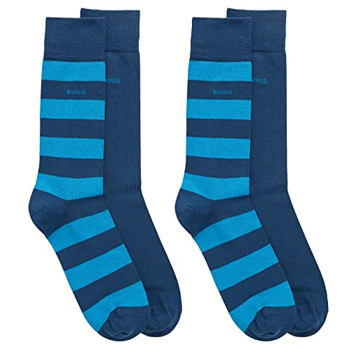 BOSS Herren 4er Pack RS Blockstreifen und uni CC Socken, Dark Blue, 39-42 von BOSS