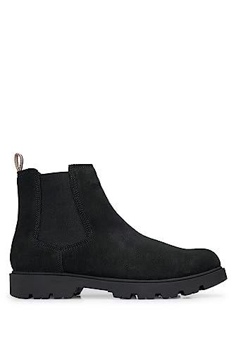 BOSS Herren Adley Cheb Chelsea Boots aus Veloursleder mit Signature-Streifen-Schlaufe Schwarz 41 Größe 41 von BOSS