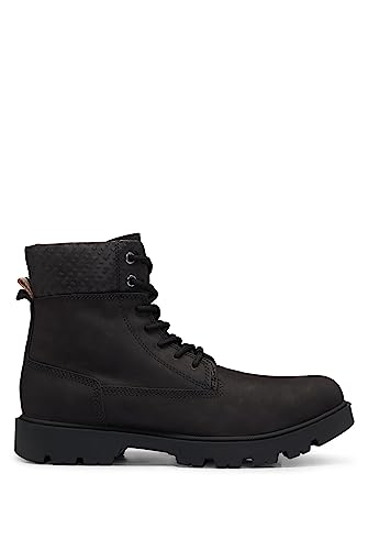 BOSS Herren Adley Halb Boots aus Nubukleder mit tonalen Monogrammen am Einstieg Schwarz 39 Größe 39 von BOSS