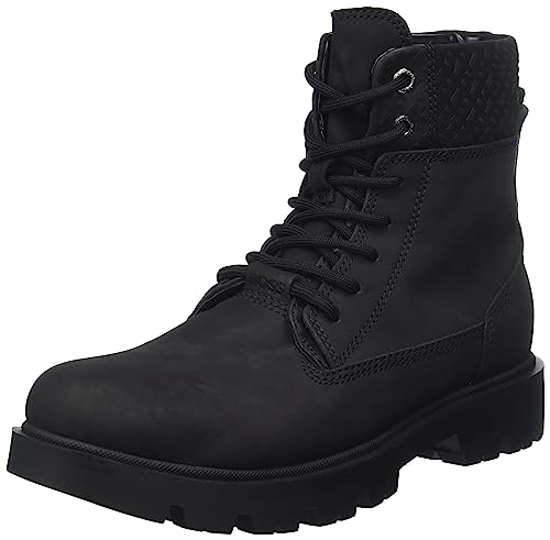 BOSS Herren Adley Halb Boots aus Nubukleder mit tonalen Monogrammen am Einstieg Schwarz 41 Größe 41 von BOSS