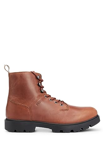 BOSS Herren Adley Halb Boots aus Pull-up-Leder mit Logo-Prägungen Braun 46 Größe 46 von BOSS