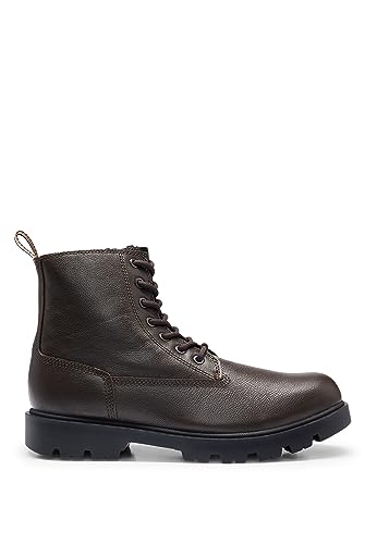 BOSS Herren Adley Halb Boots aus genarbtem Leder mit Signature-Streifen-Tape Dunkelbraun 39 Größe 39 von BOSS