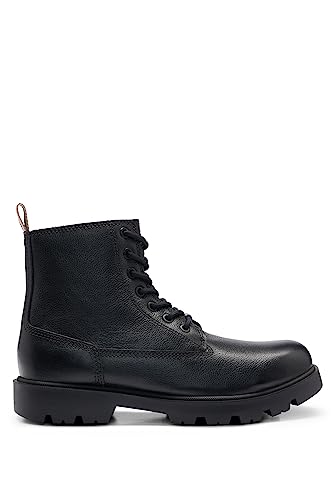 BOSS Herren Adley Halb Boots aus genarbtem Leder mit Signature-Streifen-Tape Schwarz 40 Größe 40 von BOSS