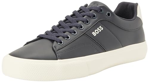 BOSS Herren Aiden Tenn Schnür-Sneakers mit Cupsohle und kontrastfarbenem Logo Dunkelblau 44 Größe 44 von BOSS