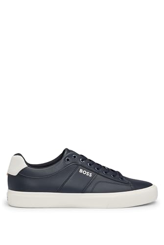 BOSS Herren Aiden Tenn Schnür-Sneakers mit Cupsohle und kontrastfarbenem Logo Dunkelblau 41 Größe 41 von BOSS