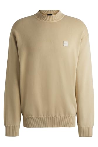 BOSS Herren Akapulk Relaxed-Fit Pullover aus stückgefärbter Baumwolle Hellbeige XL von BOSS