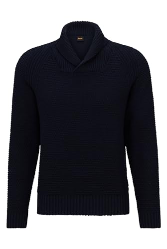 BOSS Herren Amado Strukturierter Regular-Fit Pullover mit Schalkragen Dunkelblau XXXL von BOSS