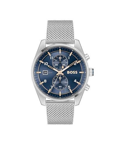 BOSS Chronograph Quarz Uhr für Herren Kollektion SKYTRAVELLER mit Edelstahlarmband Edelstahlarmband - 1514149 von BOSS