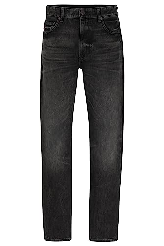 BOSS Herren Anderson BC Schwarze Relaxed-Fit Jeans aus festem Denim Dunkelgrau 34/30 von BOSS