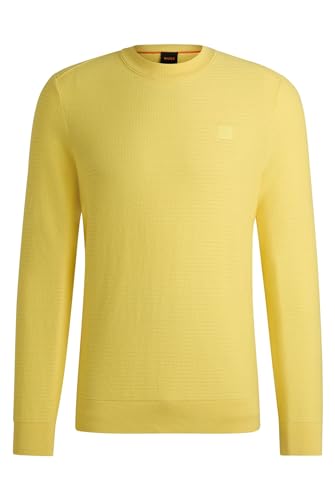 BOSS Herren Anion Regular-Fit Pullover aus Baumwolle mit Kaschmir-Anteil und Logo-Aufnäher Gelb L von BOSS