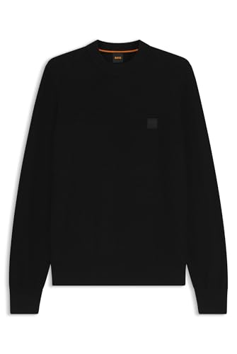 BOSS Herren Anion S Strukturierter Pullover aus Baumwolle und Kaschmir mit Logo-Aufnäher Schwarz001 M von BOSS