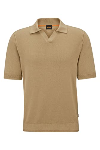 BOSS Herren Anrepolo Kurzarm-Strickpullover aus Baumwoll-Mix mit Kaschmir Beige M von BOSS