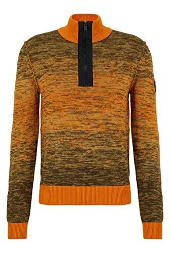 BOSS Herren Arverioso Regular-Fit Pullover mit Troyerkragen und unkonventionellem Mouliné-Muster Dunkelgrün S von BOSS