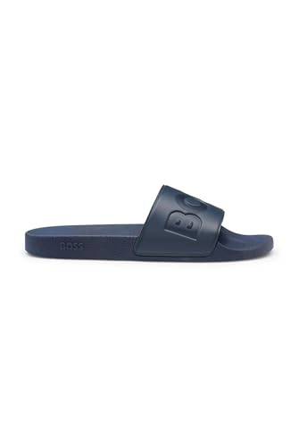 BOSS Herren Aryeh Slid In Italien gefertigte Slides mit großem Logo-Detail Dunkelblau 43 Größe 43 von BOSS