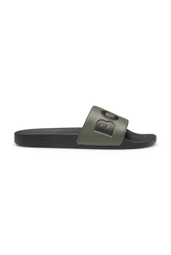 BOSS Herren Aryeh Slid In Italien gefertigte Slides mit großem Logo-Detail Hellgrün 40 Größe 40 von BOSS