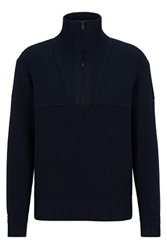 BOSS Herren Atondo Regular-Fit Pullover mit Troyerkragen und verschiedenen Strukturen Dunkelblau XL von BOSS