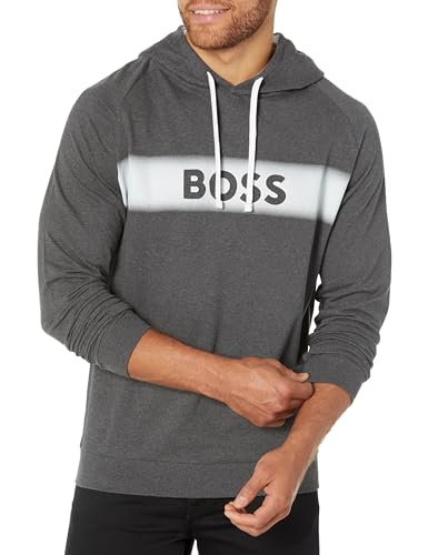 BOSS Herren Authentic Hooded Sweatshirt with Contrast Hood and Printed Logo Kapuzenpullover, Charcoal Melange, Small von BOSS