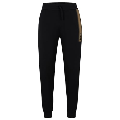 BOSS Herren Authentic Pants Jogginghose aus Baumwoll-Terry mit Logo und Streifen Schwarz S von BOSS