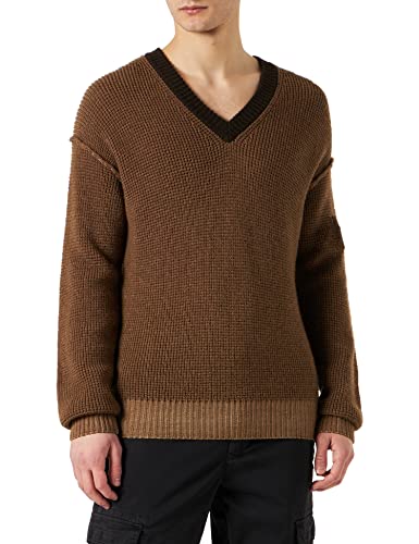 BOSS Herren Avone Pullover aus nachhaltigerer Wolle mit V-Ausschnitt und Rippmuster Braun L von BOSS