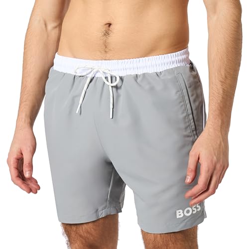 BOSS Herren Badeshorts Beachwear Swimshorts Badehose Starfish, Farbe:Grau, Artikel:-040 Silver Grey, Größe:L von BOSS