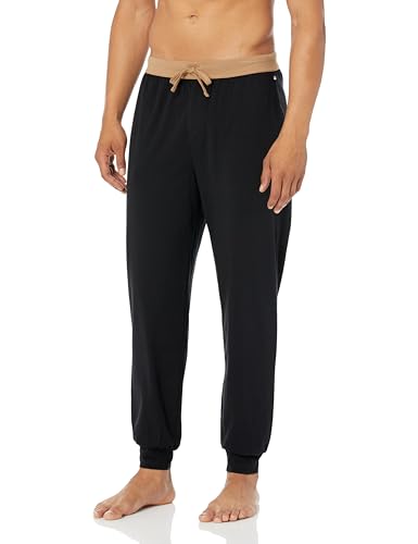 BOSS Herren Balance Soft Cotton Cuffed Lounge Pants Sweatpants, Tiefschwarz/ikonisches Kamel, XX-Large von BOSS