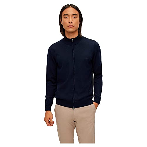 BOSS Herren Balonso-L Regular-Fit Strickjacke aus Schurwolle mit Logo-Stickerei Dunkelblau L von BOSS