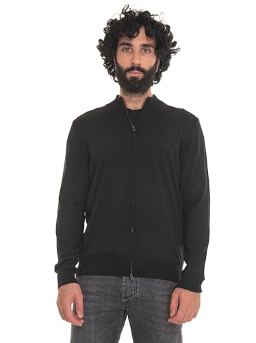 BOSS Herren Balonso-L Cardigan aus Schurwolle mit Reißverschluss und Logo-Stickerei Schwarz L von BOSS