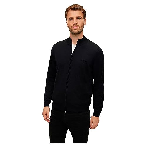 BOSS Herren Balonso-L Cardigan aus Schurwolle mit Reißverschluss und Logo-Stickerei Schwarz M von BOSS