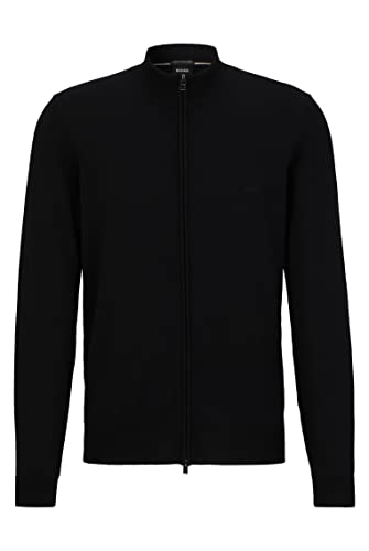 BOSS Herren Balonso-L Cardigan aus Schurwolle mit Reißverschluss und Logo-Stickerei Schwarz S von HUGO BOSS