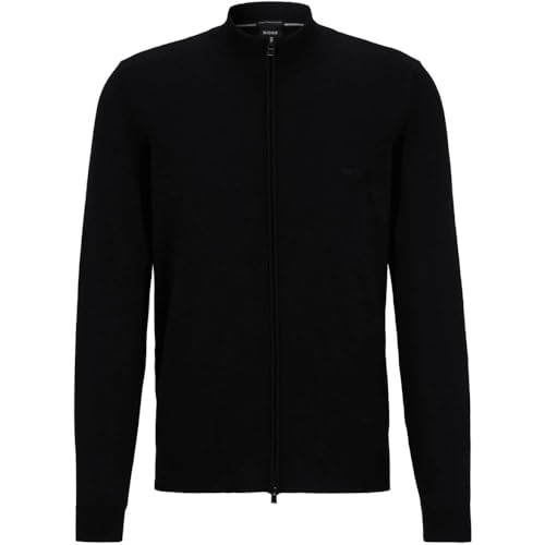 BOSS Herren Balonso-L Cardigan aus Schurwolle mit Reißverschluss und Logo-Stickerei Schwarz XXXL von BOSS