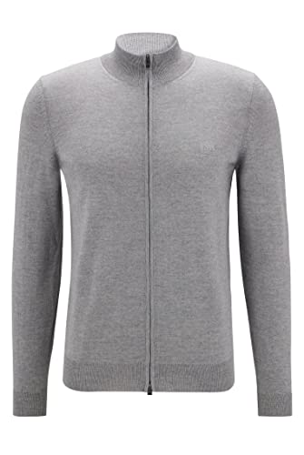 BOSS Herren Balonso-L Cardigan aus Schurwolle mit Reißverschluss und Logo-Stickerei Silber XL von BOSS