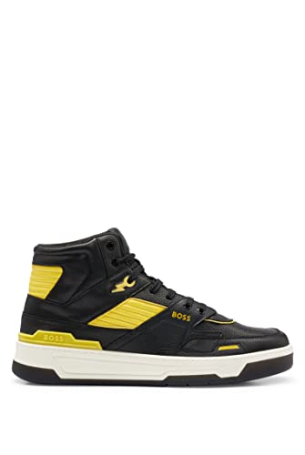 BOSS Herren Baltimore Hito Hightop Sneakers aus Leder im Basketball-Stil Schwarz 43 von BOSS