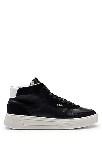 BOSS Herren Baltimore Hito Midtop Sneakers aus Leder und Veloursleder Schwarz 39 von BOSS