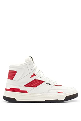 BOSS Herren Baltimore Hito Hightop Sneakers aus Leder im Basketball-Stil Weiß 41 von BOSS